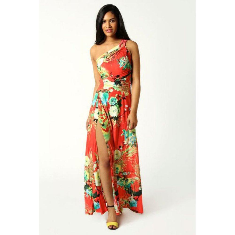 Coral one shoulder dress